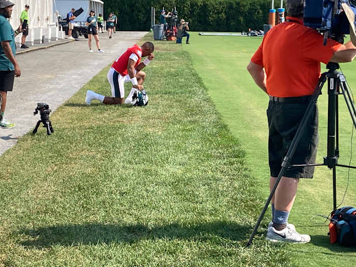 Jalen Hurts before taking field on first day of Eagles training camp, July 28, 2021